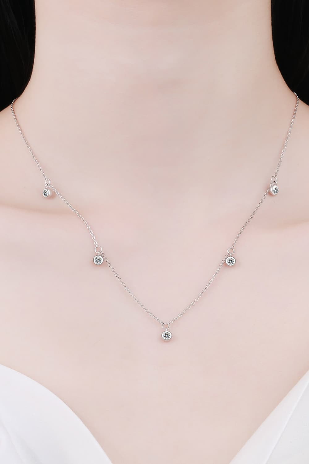 Light Gray Moissanite Rhodium-Plated Necklace