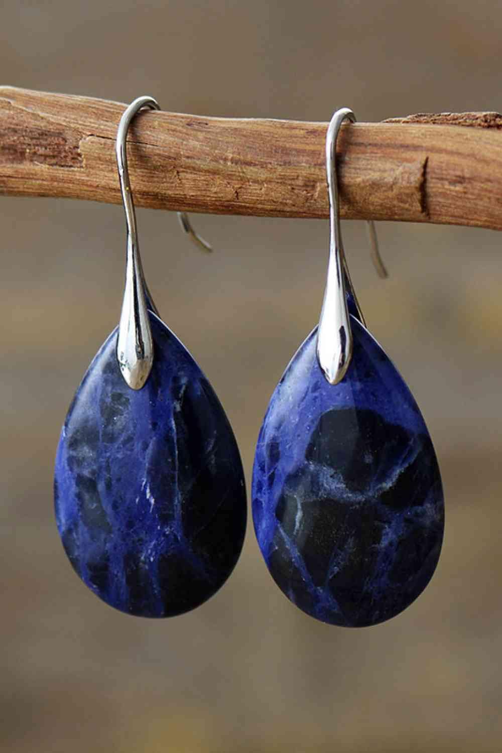 Dim Gray Natural Stone Teardrop Earrings