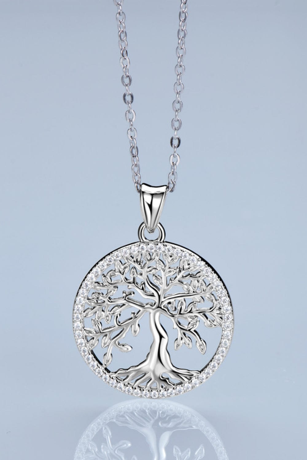 Light Steel Blue 925 Sterling Silver Moissanite Tree Pendant Necklace