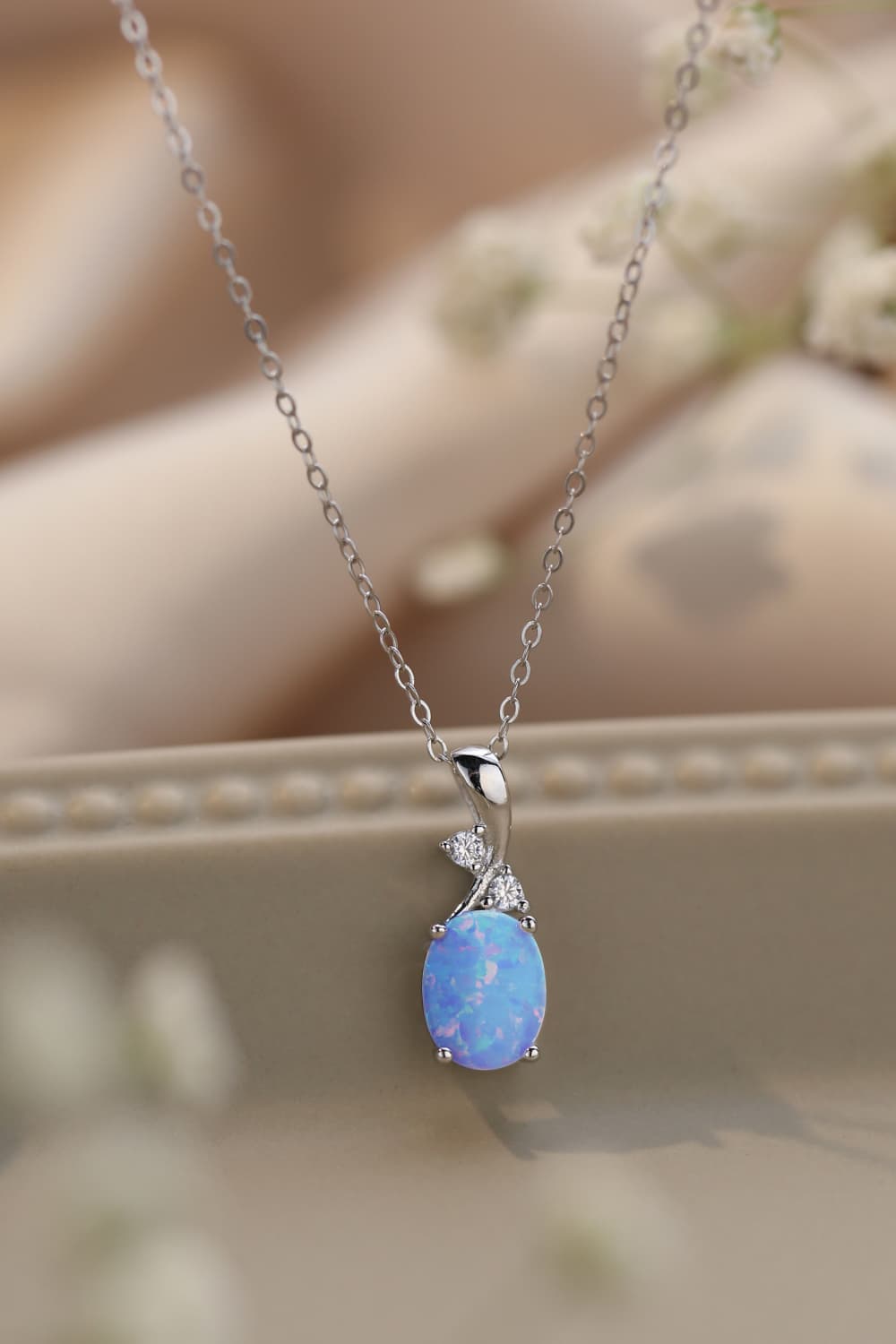 Rosy Brown Opal Oval Pendant Chain Necklace