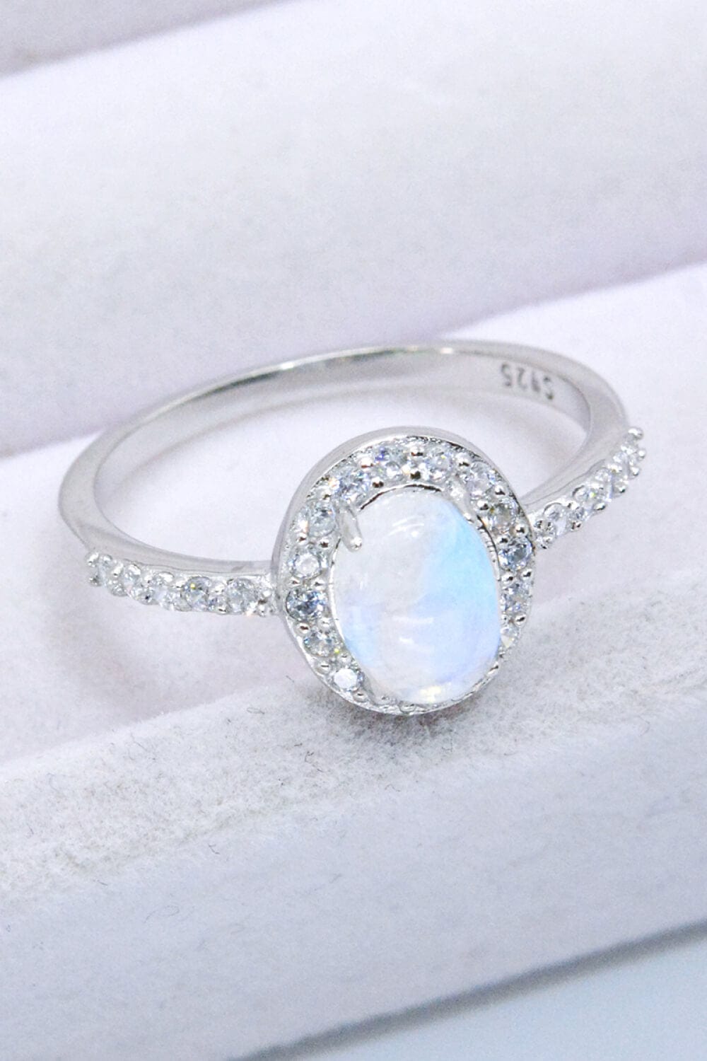 Light Gray 925 Sterling Silver Natural Moonstone Halo Ring