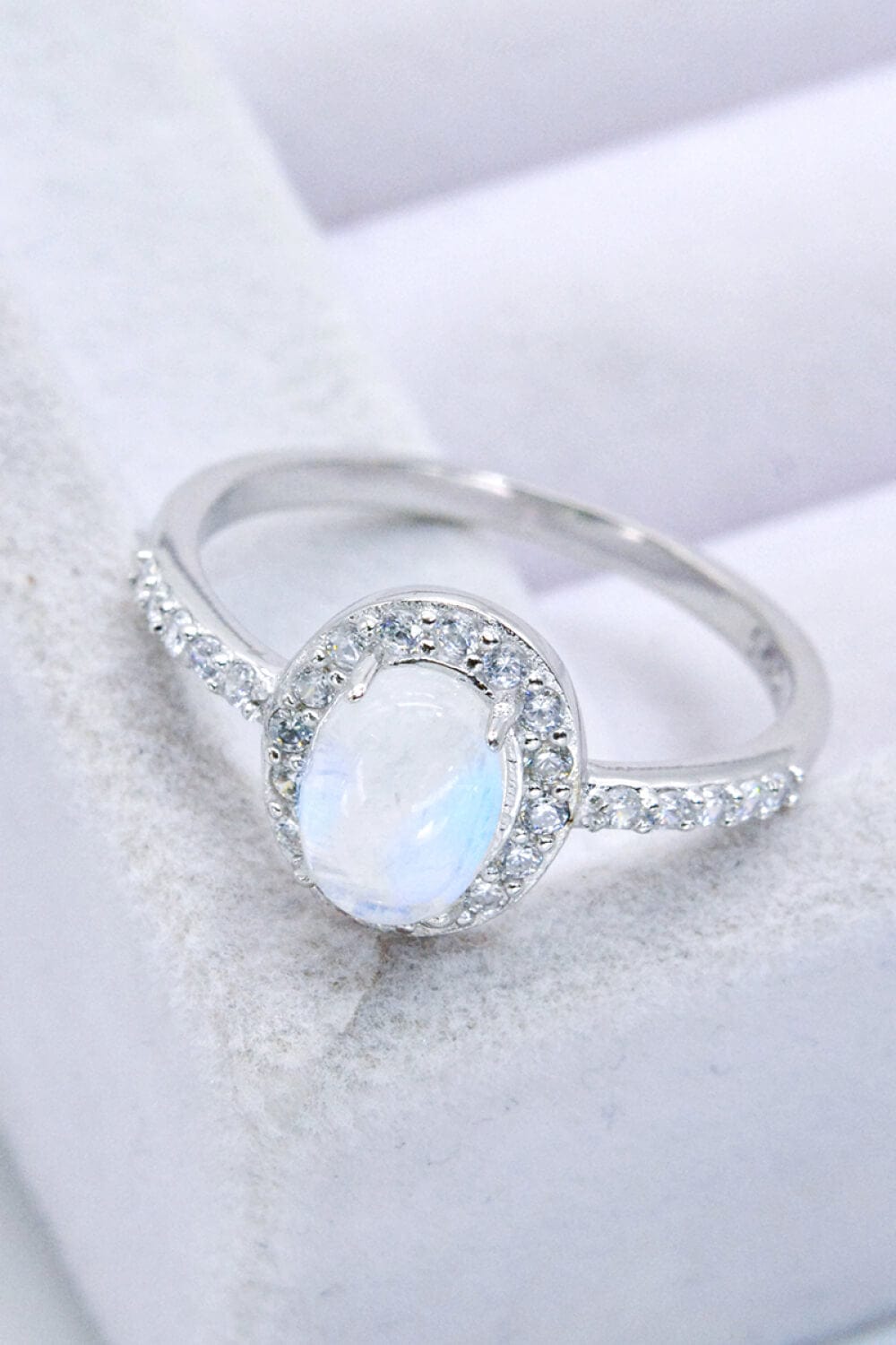 Light Gray 925 Sterling Silver Natural Moonstone Halo Ring