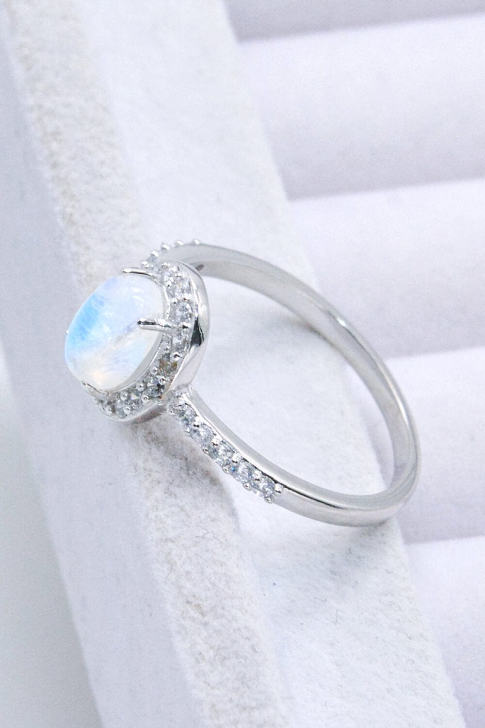 Light Gray 925 Sterling Silver Natural Moonstone Halo Ring