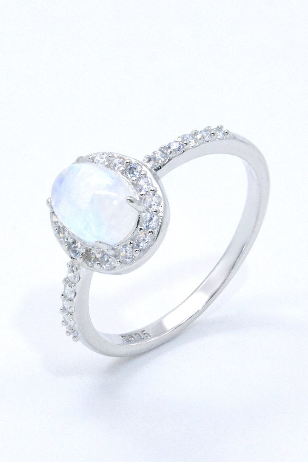 White Smoke 925 Sterling Silver Natural Moonstone Halo Ring