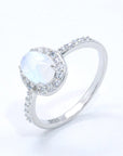 White Smoke 925 Sterling Silver Natural Moonstone Halo Ring