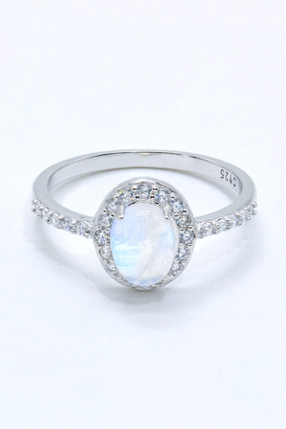 White Smoke 925 Sterling Silver Natural Moonstone Halo Ring