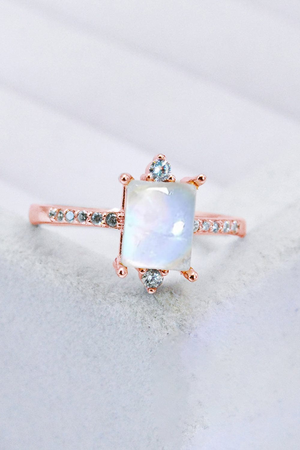 Light Gray 925 Sterling Silver Square Moonstone Ring