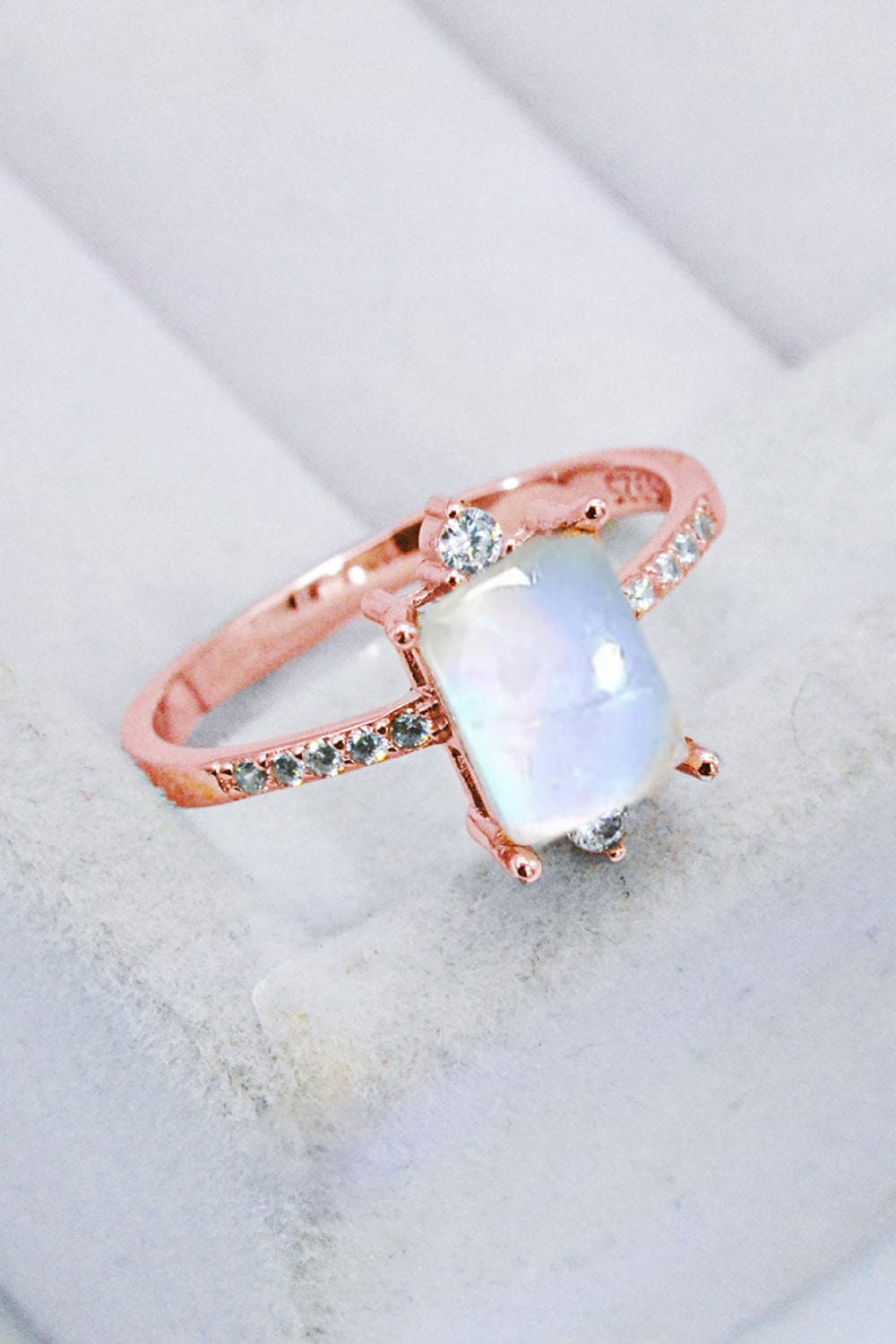 Light Gray 925 Sterling Silver Square Moonstone Ring