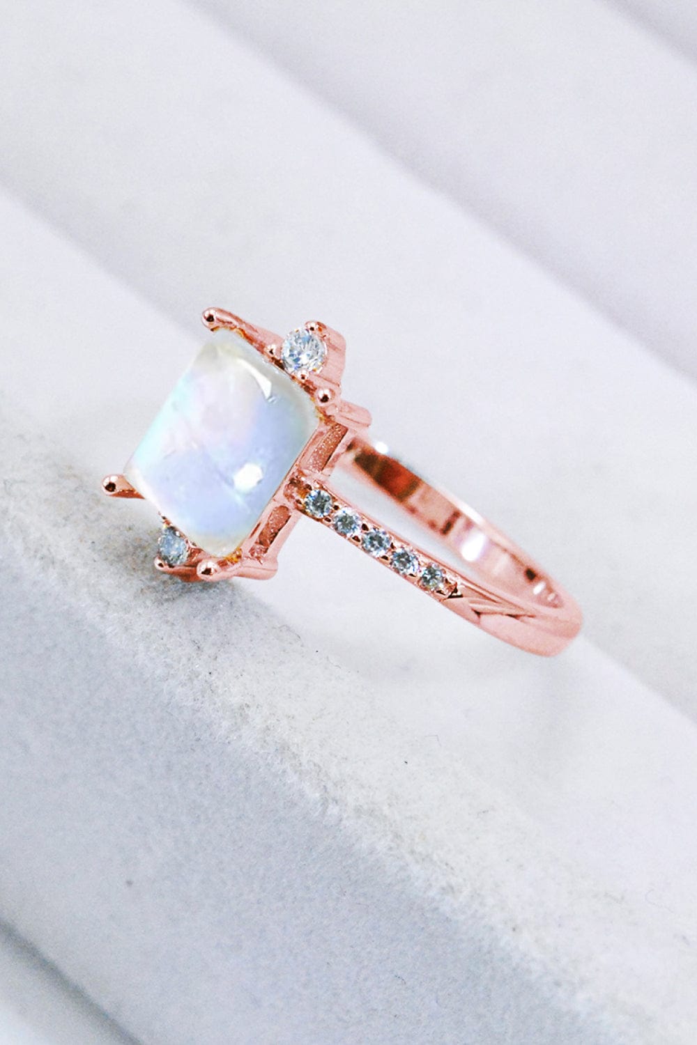 Light Gray 925 Sterling Silver Square Moonstone Ring