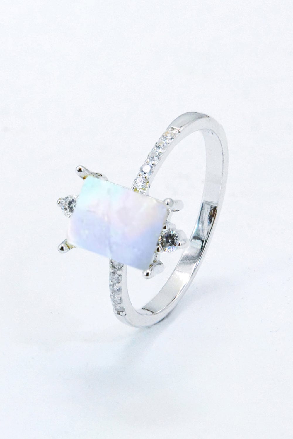 White Smoke 925 Sterling Silver Square Moonstone Ring