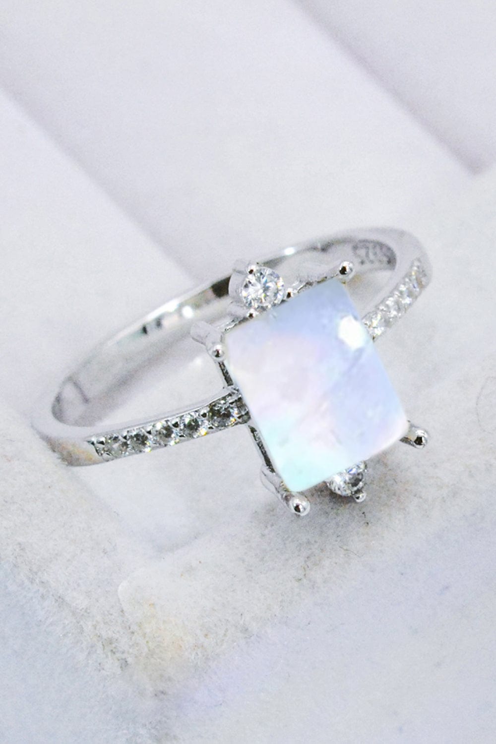 Light Gray 925 Sterling Silver Square Moonstone Ring