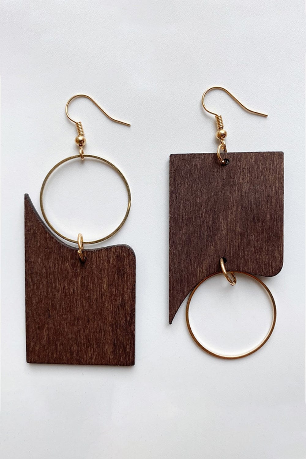 Light Gray Geometrical Shape Wooden Dangle Earrings