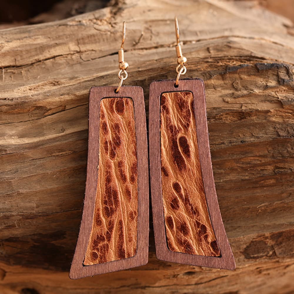 Sienna Geometrical Shape Wooden Dangle Earrings