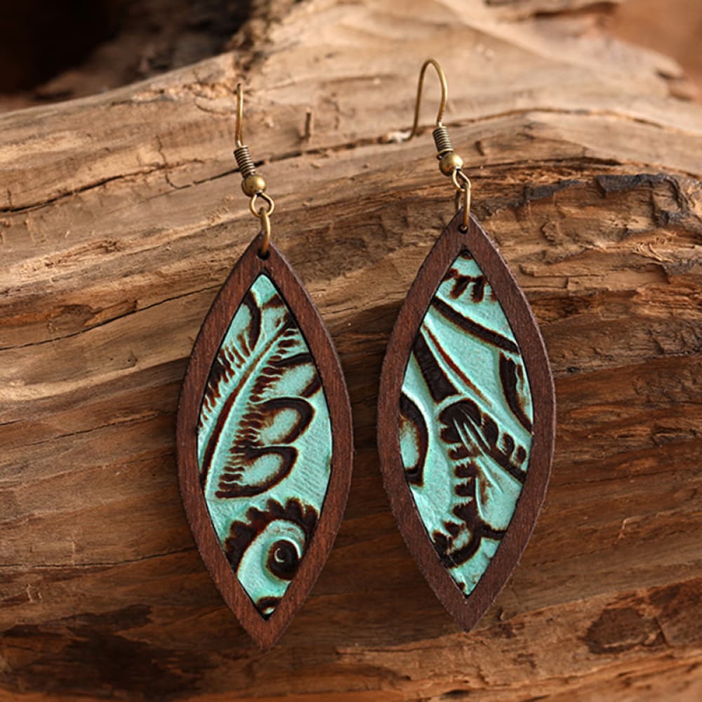 Saddle Brown Geometrical Shape Wooden Dangle Earrings