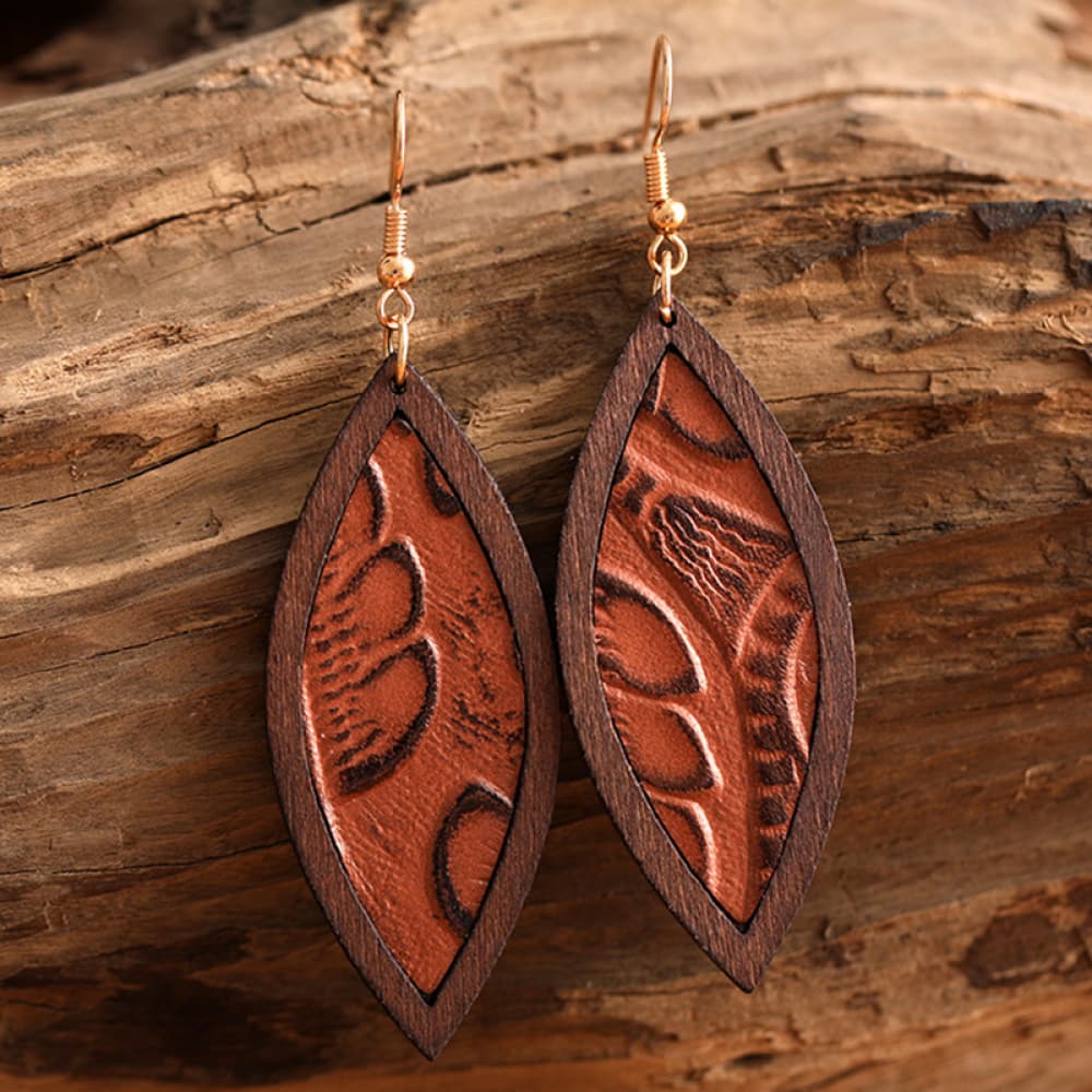 Saddle Brown Geometrical Shape Wooden Dangle Earrings