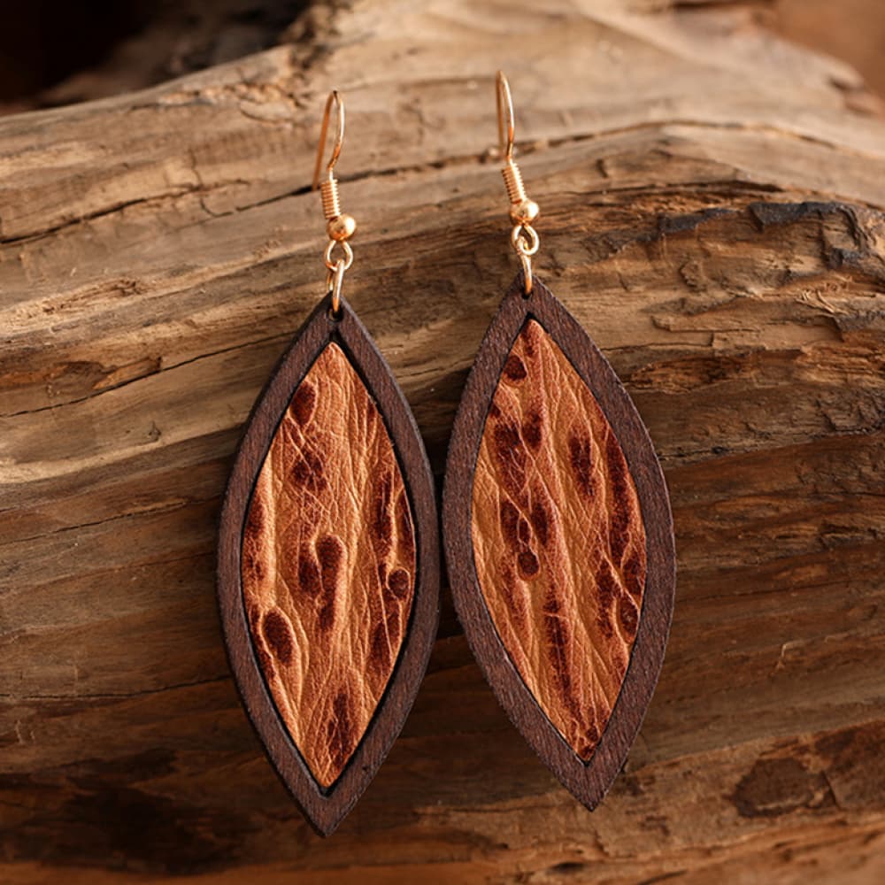 Saddle Brown Geometrical Shape Wooden Dangle Earrings