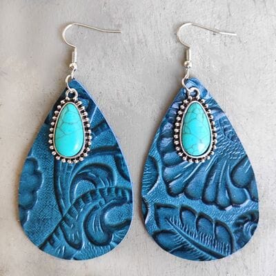 Dark Slate Blue Artificial Turquoise Teardrop Earrings