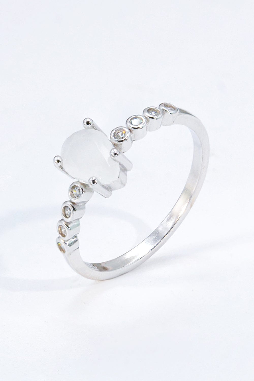 White Smoke Teardrop Natural Moonstone Ring