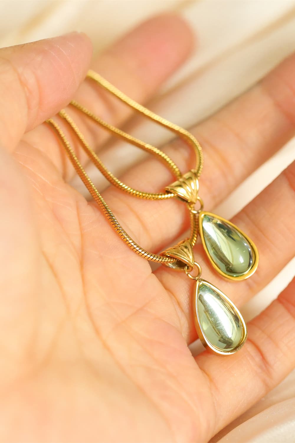 Tan Teardrop Shape Titanium Steel Pendant Necklace