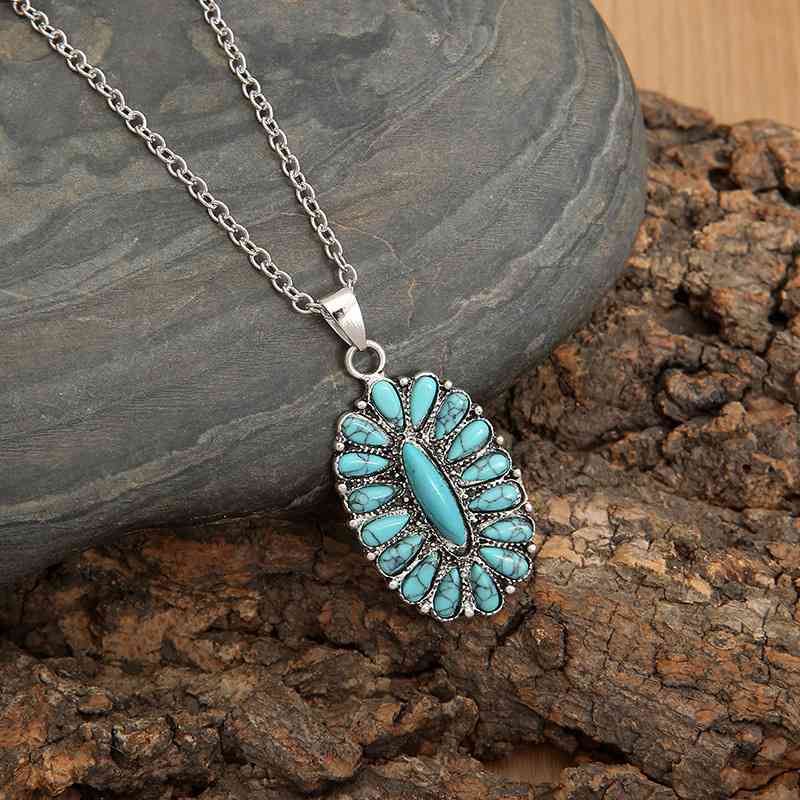 Dim Gray Artificial Turquoise Pendant Alloy Necklace