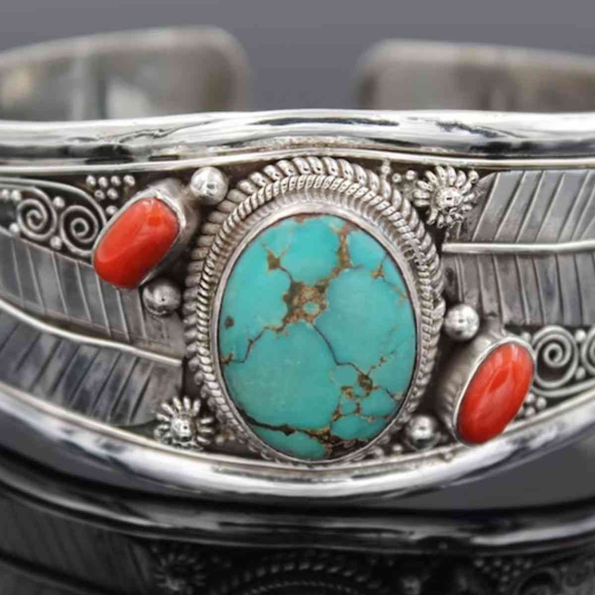 Dim Gray Turquoise Open Bracelet