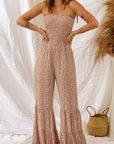 Light Gray Floral Spaghetti Strap Smocked Wide Leg Jumpsuit