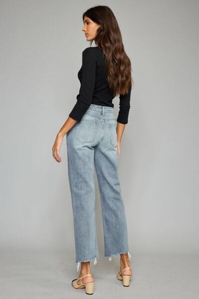 Dark Gray Kancan High Waist Raw Hem Cropped Wide Leg Jeans