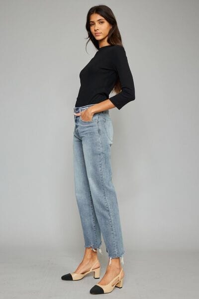 Gray Kancan High Waist Raw Hem Cropped Wide Leg Jeans