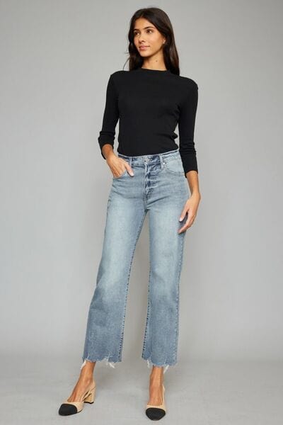 Gray Kancan High Waist Raw Hem Cropped Wide Leg Jeans