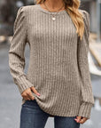 Rosy Brown Ribbed Round Neck Long Sleeve Knit Top