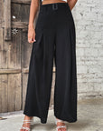 Dark Gray Ruched High Waist Wide Leg Pants