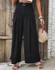 Dark Slate Gray Ruched High Waist Wide Leg Pants