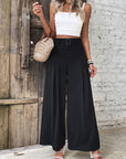 Dark Gray Ruched High Waist Wide Leg Pants