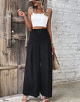 Dark Gray Ruched High Waist Wide Leg Pants