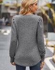 Slate Gray Ribbed Round Neck Long Sleeve Knit Top