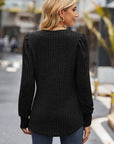 Black Ribbed Round Neck Long Sleeve Knit Top