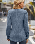 Dim Gray Ribbed Round Neck Long Sleeve Knit Top