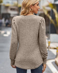 Rosy Brown Ribbed Round Neck Long Sleeve Knit Top