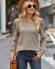 Rosy Brown Ribbed Round Neck Long Sleeve Knit Top