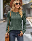 Dark Slate Gray Ribbed Round Neck Long Sleeve Knit Top