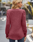 Dim Gray Ribbed Round Neck Long Sleeve Knit Top