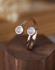 Dark Olive Green High Quality Natural Moonstone 925 Sterling Silver Toi Et Moi Ring