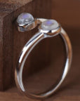 Dark Slate Gray High Quality Natural Moonstone 925 Sterling Silver Toi Et Moi Ring