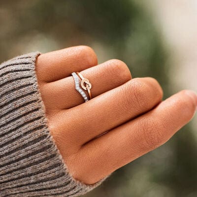 Dim Gray Knotted Heart Shape Inlaid Zircon Ring