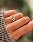 Dim Gray Knotted Heart Shape Inlaid Zircon Ring