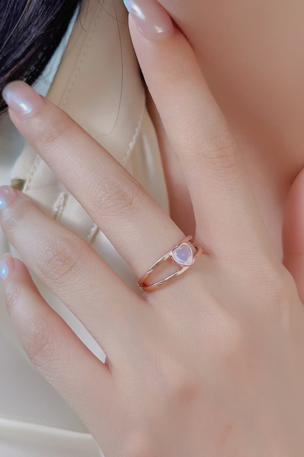 Rosy Brown Moonstone Heart 925 Sterling Silver Ring