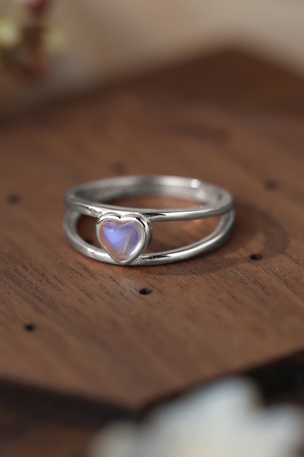 Dark Olive Green Moonstone Heart 925 Sterling Silver Ring