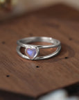 Dark Olive Green Moonstone Heart 925 Sterling Silver Ring