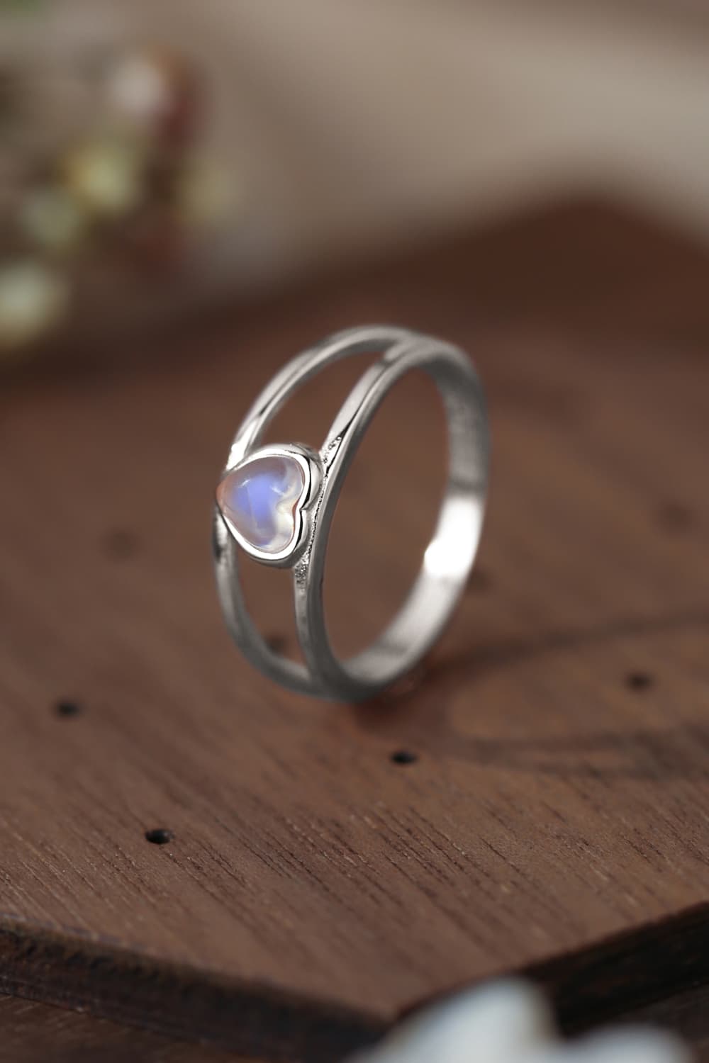 Dark Olive Green Moonstone Heart 925 Sterling Silver Ring