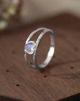 Dark Olive Green Moonstone Heart 925 Sterling Silver Ring